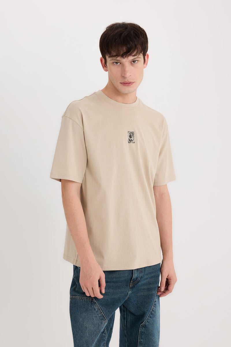 DeFacto Beige Man Boxy Fit Crew Neck Back Printed T-Shirt Casual - Image 5